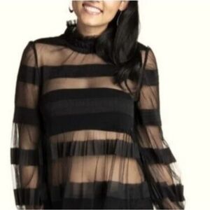 Venus !!Chic blouse Black Sheer Mesh High Neck LS MEDIUM SEXY!